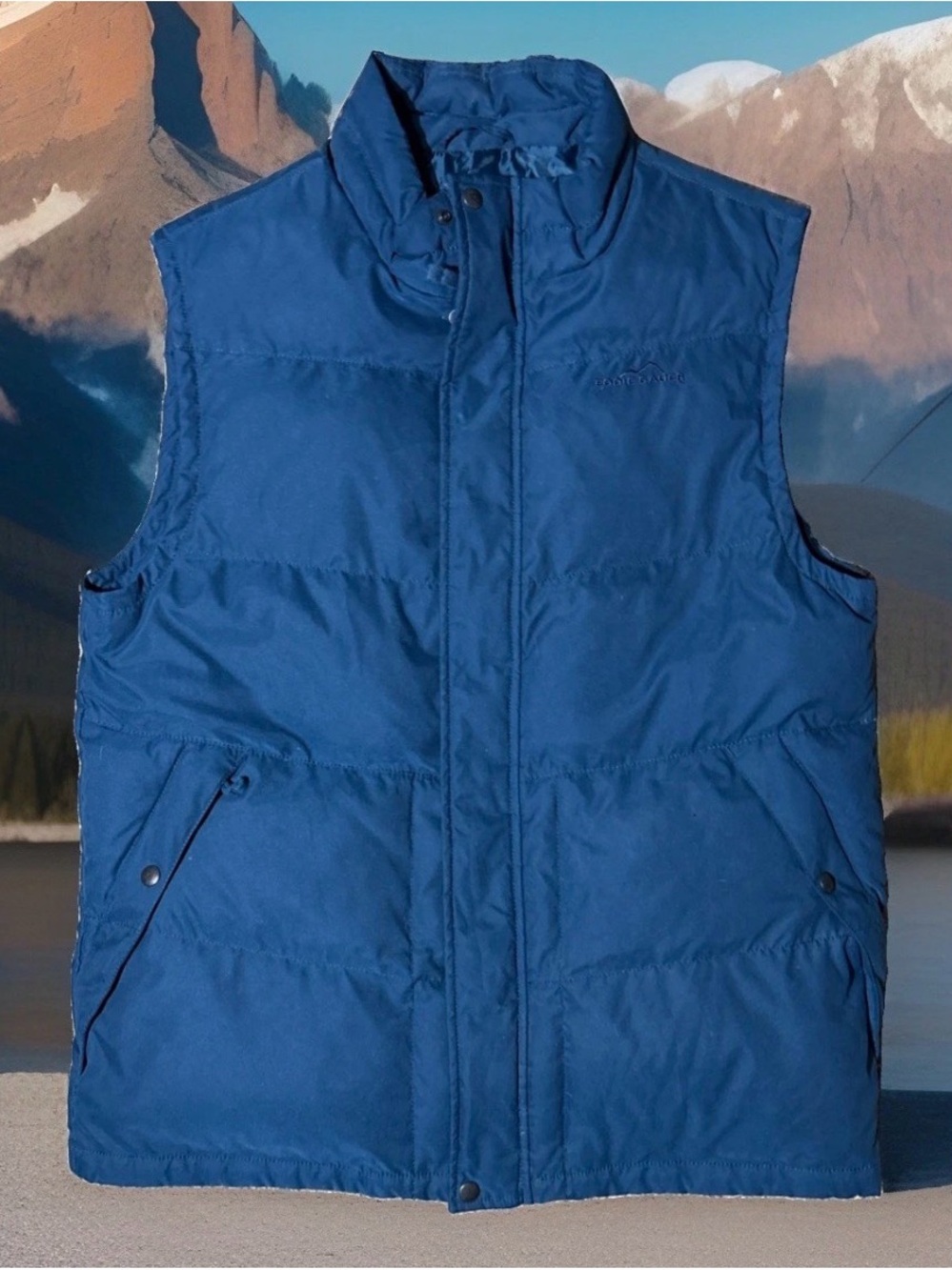 Eddie Bauer Blue Men’s EB550 Goose Down Puffer Vest Large Tall Full-Zip